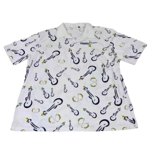 Claudio Cares Foundation Polo Shirt XXL White Guitar Pattern Short Sleeve 10f - Picture 6 of 6